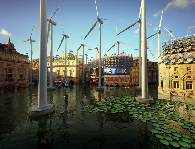Piccadilly Circus  water lilies, fish and wind turbines